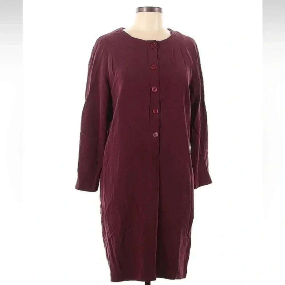 Vintage Patrick Collection 100% Silk Burgundy Button Down Sweater Dress Size 8